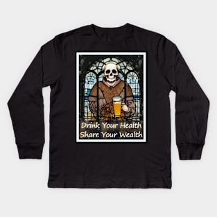 Grateful Dead and Company deadhead beer drinker religious micro brew monk skull Kids Long Sleeve T-Shirt